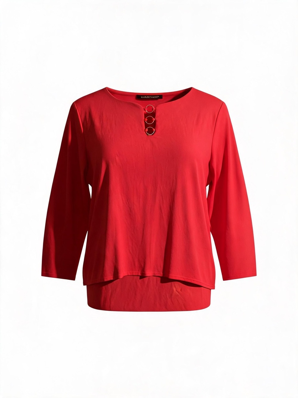 Red Long-Sleeve Knit Top with Decorative Rings